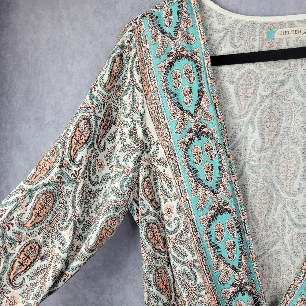 Chelsea & Violet Paisley bohemian surplice romper with‎ elastic waist Womens L